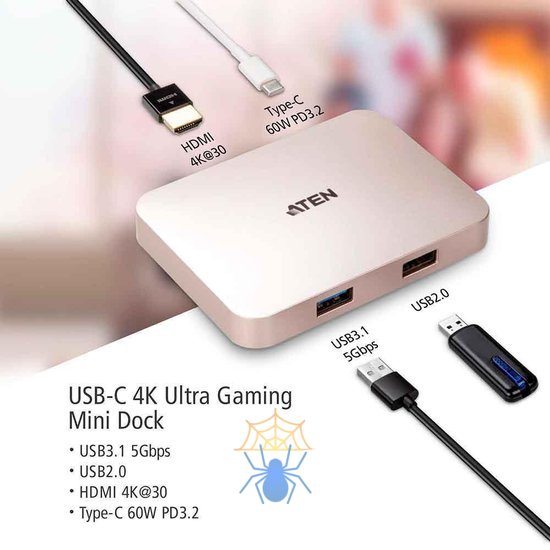 Dock станция ATEN USB-C 4K Ultra Mini Dock with Power Pass-through фото 3