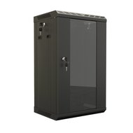 Шкаф настенный 10'' 6U 366,5х390х300 уст. размер 254 мм со стеклянной дверью открывающиеся стенки возможность установки вентилятора цвет черный (RAL 9004) (собранный) Hyperline TDB-6U-GP-RAL9004