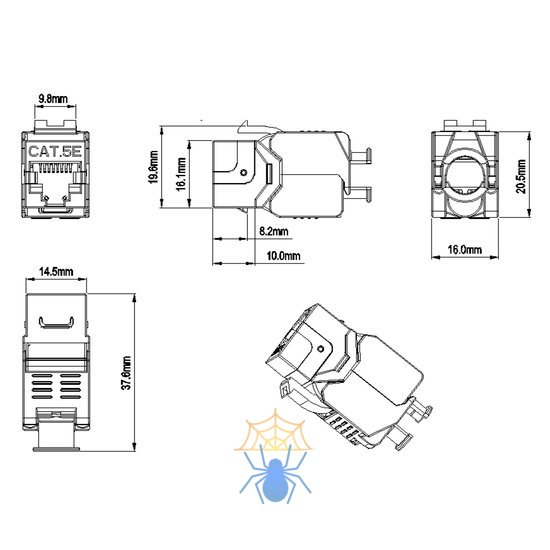 Hyperline KJ8-8P8C-C5e-180-TLS-SH-F-WH Вставка Keystone Jack RJ-45(8P8C), категория 5e, экранированная, тип 180 градусов, Toolless, белая фото 2