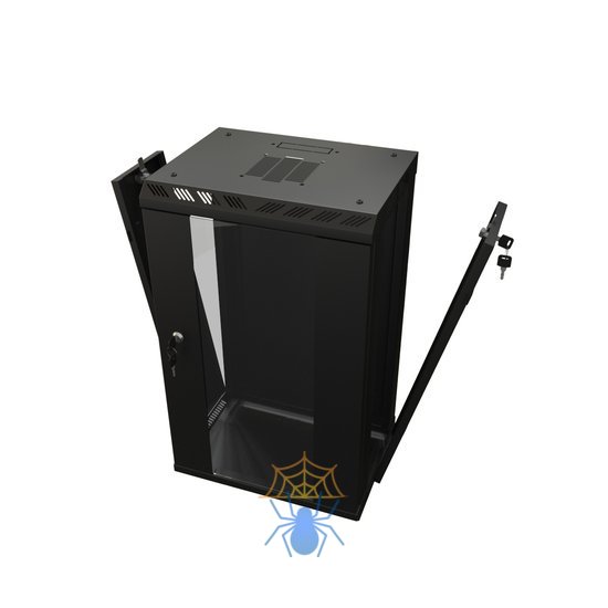 Hyperline TDB-6U-GP-RAL9004 Шкаф настенный 10'', 6U, 366,5х390х300, уст. размер 254 мм, со стеклянной дверью, открывающиеся стенки, возможность установки вентилятора, цвет черный (RAL 9004) (собранный) фото 4