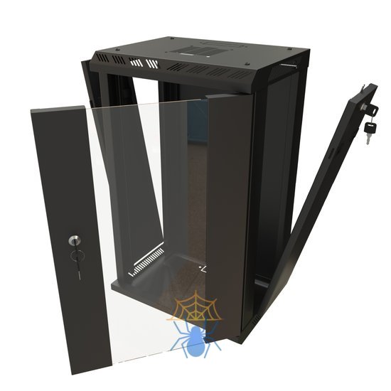 Hyperline TDB-6U-GP-RAL9004 Шкаф настенный 10'', 6U, 366,5х390х300, уст. размер 254 мм, со стеклянной дверью, открывающиеся стенки, возможность установки вентилятора, цвет черный (RAL 9004) (собранный) фото 5