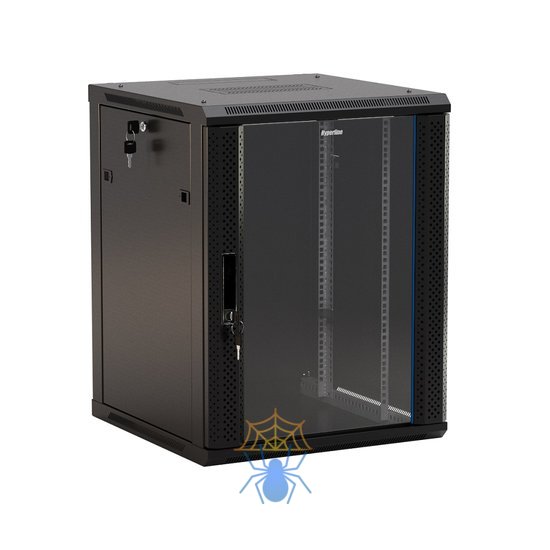 Hyperline TWB-2245-GP-RAL9004 Шкаф настенный 19-дюймовый (19"), 22U, 1086x600х450мм, стеклянная дверь с перфорацией по бокам, ручка с замком, цвет черный (RAL 9004) (разобранный) фото