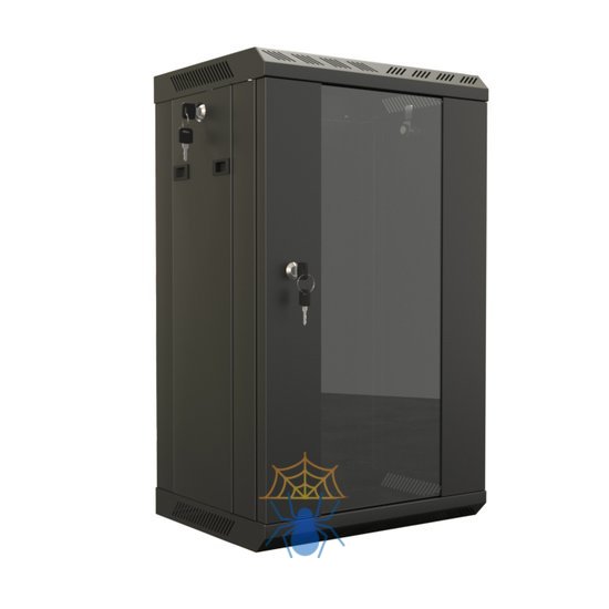 Hyperline TDB-6U-GP-RAL9004 Шкаф настенный 10'', 6U, 366,5х390х300, уст. размер 254 мм, со стеклянной дверью, открывающиеся стенки, возможность установки вентилятора, цвет черный (RAL 9004) (собранный) фото