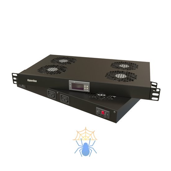 Hyperline TRFA-WB-MICR-4F-RAL9004 Модуль вентиляторный 19", 1U, глубиной 290мм, с термостатом и 4-я вентиляторами, номинальная мощность 70.40 Вт, датчик температуры с кабелем, кабель питания C13-Schuko 1.8м, цвет черный (RAL 9004) фото 3