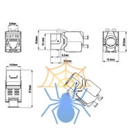 Hyperline KJ8-8P8C-C5e-180-TLS-SH-F-WH Вставка Keystone Jack RJ-45(8P8C), категория 5e, экранированная, тип 180 градусов, Toolless, белая фото 2