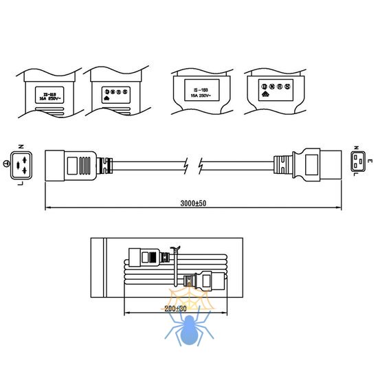 Hyperline PWC-IEC19-IEC20-1.8-BK Кабель питания IEC 320 C19 - IEC 320 C20 (3x1.5), 16A, прямая вилка, 1.8м, цвет черный (ПВС-АП-3*1,5-250-C19C20-16-1,8 ГОСТ 30851.1-2002 (МЭК 60320-1:1994)) фото 2