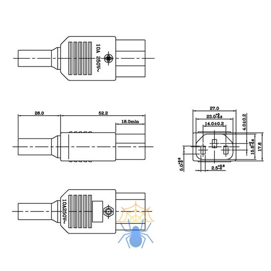 Hyperline CON-IEC320C13 Разъем IEC 60320 C13 220В 10A на кабель (плоские контакты внутри разъема), прямой фото 3