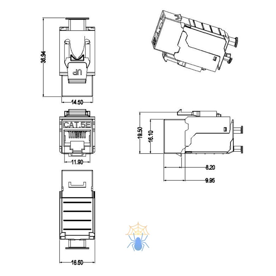 Hyperline KJ9-8P8C-C5e-90-SH-F-WH Вставка Keystone Jack RJ-45(8P8C), категория 5e, экранированная фото 2