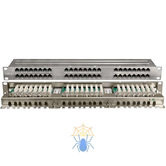 Hyperline PPHD-19-48-8P8C-C6-SH-110D Патч-панель высокой плотности 19", 1U, 48 портов RJ-45, полный экран, категория 6, Dual IDC фото
