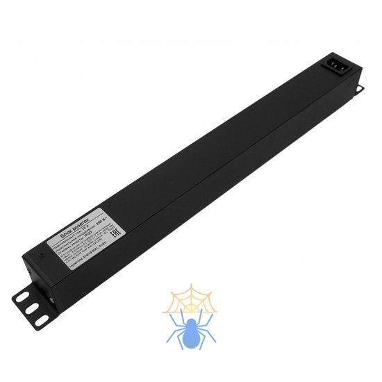 Hyperline SHE19-8IEC-S-IEC Блок розеток для 19" шкафов, горизонтальный, 8 розеток IEC320 C13, выключатель с подсветкой, без кабеля питания, входной разъем IEC320 C14 10A, 250В, 482.6x44.4x44.4мм (ШхГхВ), корпус алюминий, черный фото 2