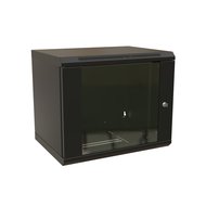 Шкаф настенный 19-дюймовый (19") 12U 650x600х600мм стеклянная дверь ручка с замком цвет черный (RAL 9004) (разобранный) WRLine WR-TW-1266-GP-RAL9004