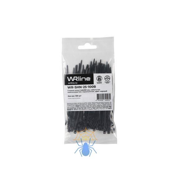 Стяжка пластиковая WRline WR-SHN-25-100B 100x2.5мм (упак:100шт) нейлон 6.6 черный фото 6