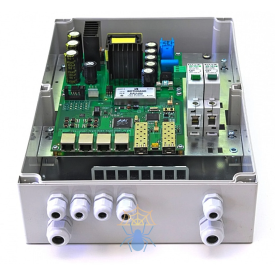 Уличный управляемый PoE коммутатор TFORTIS PSW-2G+ 4FE HiPoE +2 GB SFP порта, питание 220В, IP66 фото