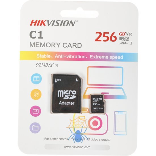 Флеш карта microSDXC 256GB Hikvision HS-TF-C1(STD)/256G/Adapter C1 V30 + adapter фото 3