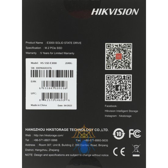 Накопитель SSD Hikvision PCIe 3.0 x4 2TB HS-SSD-E3000/2048G HS-SSD-E3000/2048G Hiksemi M.2 2280 фото 8