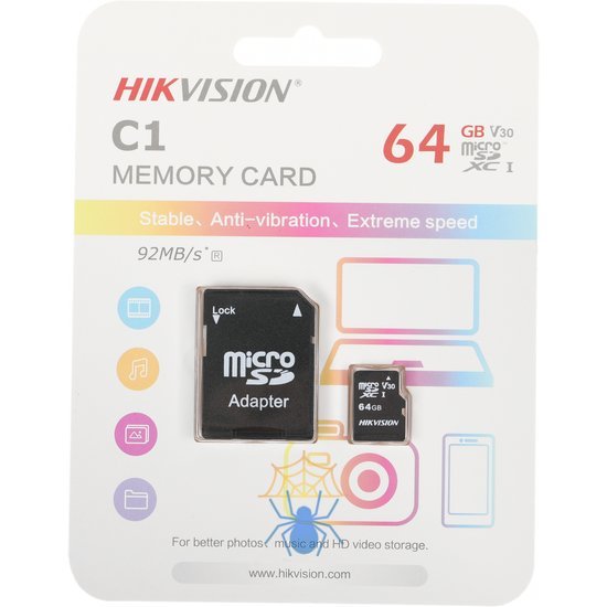 Флеш карта microSDXC 64GB Hikvision HS-TF-C1(STD)/64G/Adapter фото 2