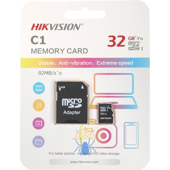 Флеш карта microSDHC 32GB Hikvision HS-TF-C1(STD)/32G/Adapter фото 2