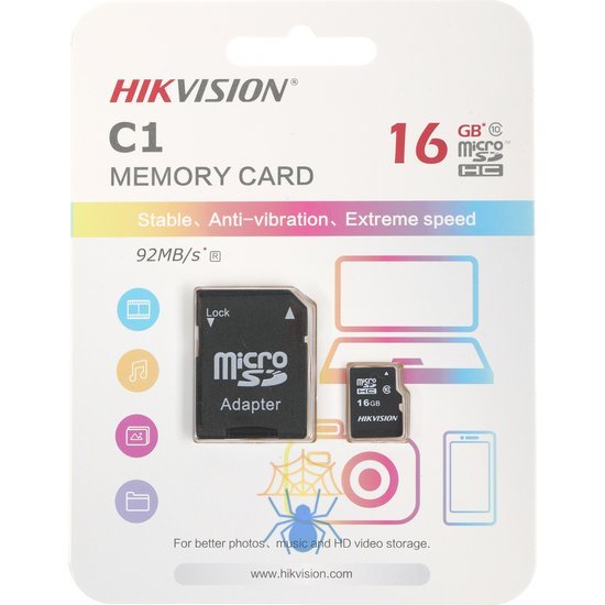 Флеш карта microSDHC 16GB Hikvision HS-TF-C1(STD)/16G/Adapter фото 2