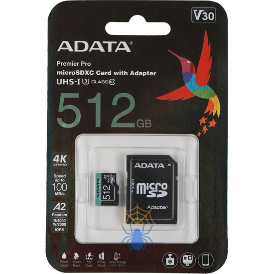 Карта памяти MICRO SDXC 512GB W/AD. AUSDX512GUI3V30SA2-RA1 ADATA фото 4