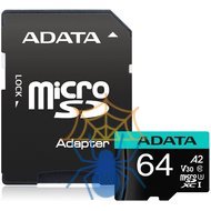 Карта памяти MICRO SDXC 64GB W/ADAP. AUSDX64GUI3V30SA2-RA1 ADATA фото