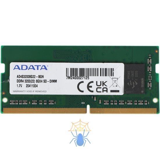 Модуль памяти ADATA 8GB DDR4 3200 SO-DIMM Premier AD4S32008G22-BGN, CL22, 1.2V, Bulk фото