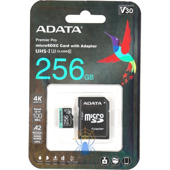 Карта памяти MICRO SDXC 256GB W/AD. AUSDX256GUI3V30SA2-RA1 ADATA фото 2