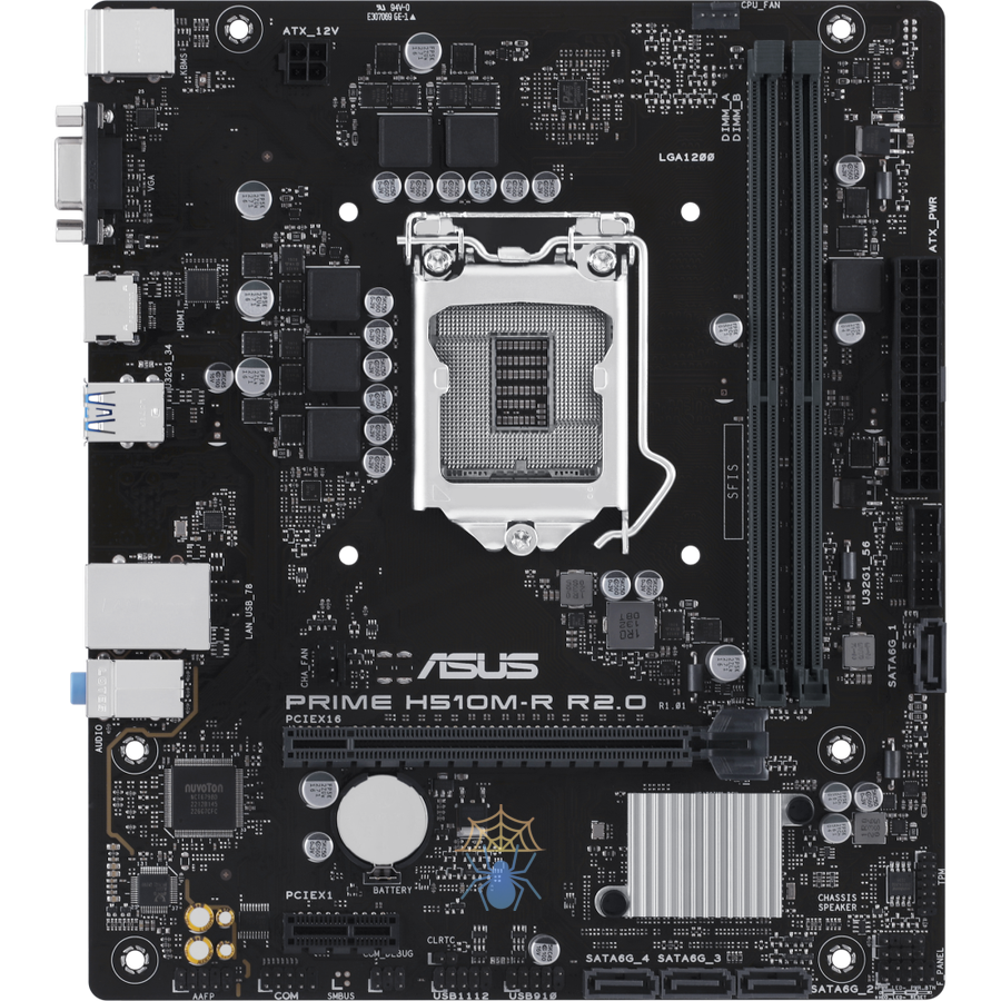 Материнская плата Asus PRIME H510M-R R2.0-SI Soc-1200 Intel H470 2xDDR4 mATX AC`97 8ch(7.1) GbLAN+VGA+HDMI White Box фото