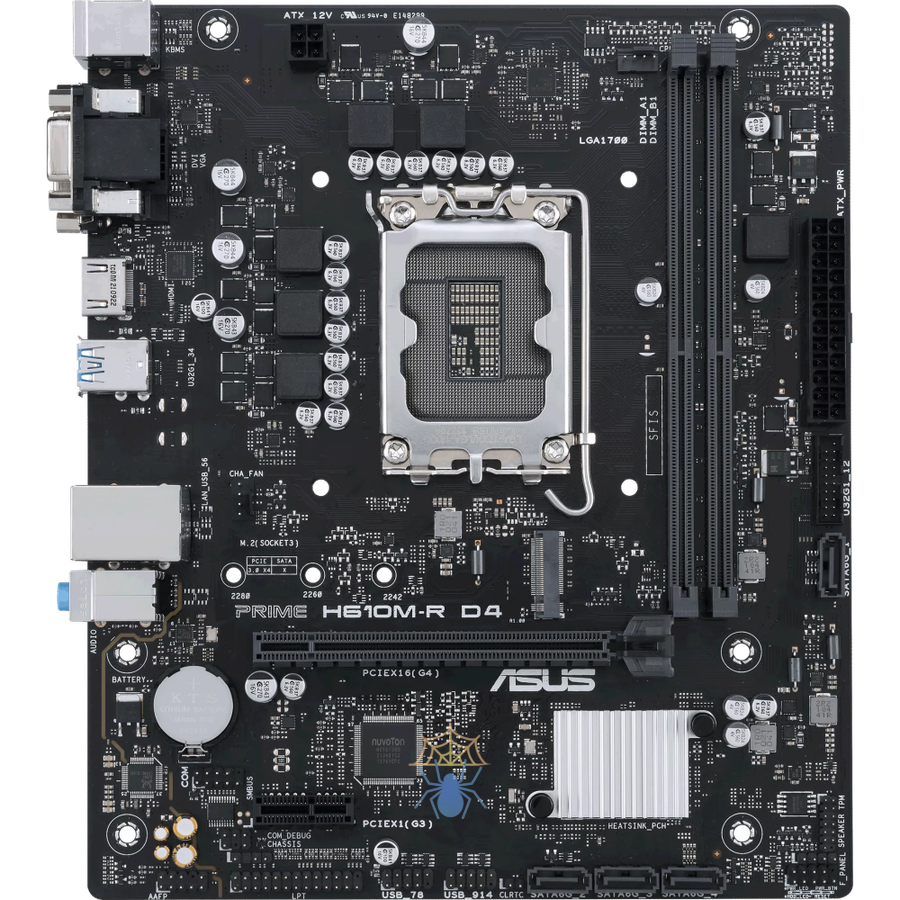 Материнская плата Asus PRIME H610M-R D4-SI Soc-1700 Intel H610 2xDDR4 mATX AC`97 8ch(7.1) GbLAN+VGA+DVI+HDMI White Box фото