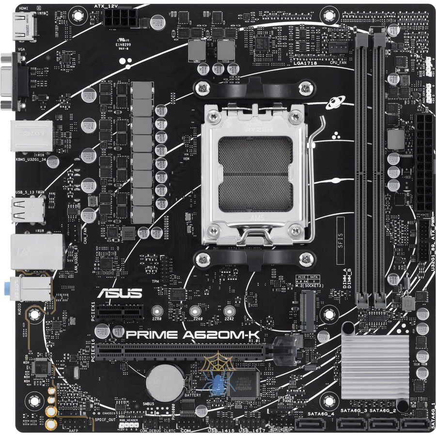 Материнская плата Asus PRIME A620M-K SocketAM5 AMD A620 2xDDR5 mATX AC`97 8ch(7.1) GbLAN RAID+VGA+HDMI фото