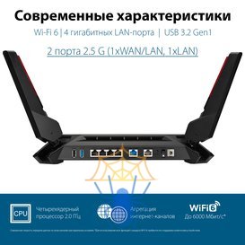 Роутер беспроводной Asus GT-AX6000 AX6000 100/1000/2500BASE-T черный фото 8