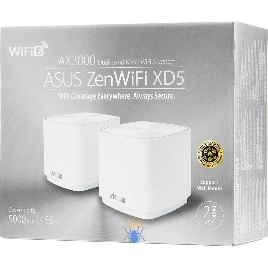 Бесшовный Mesh роутер Asus ZenWiFi XD5 (XD5 (W-2-PK)) AX3000 10/100/1000 компл.:устройство/крепления/адаптер белый (упак.:2шт) фото 11