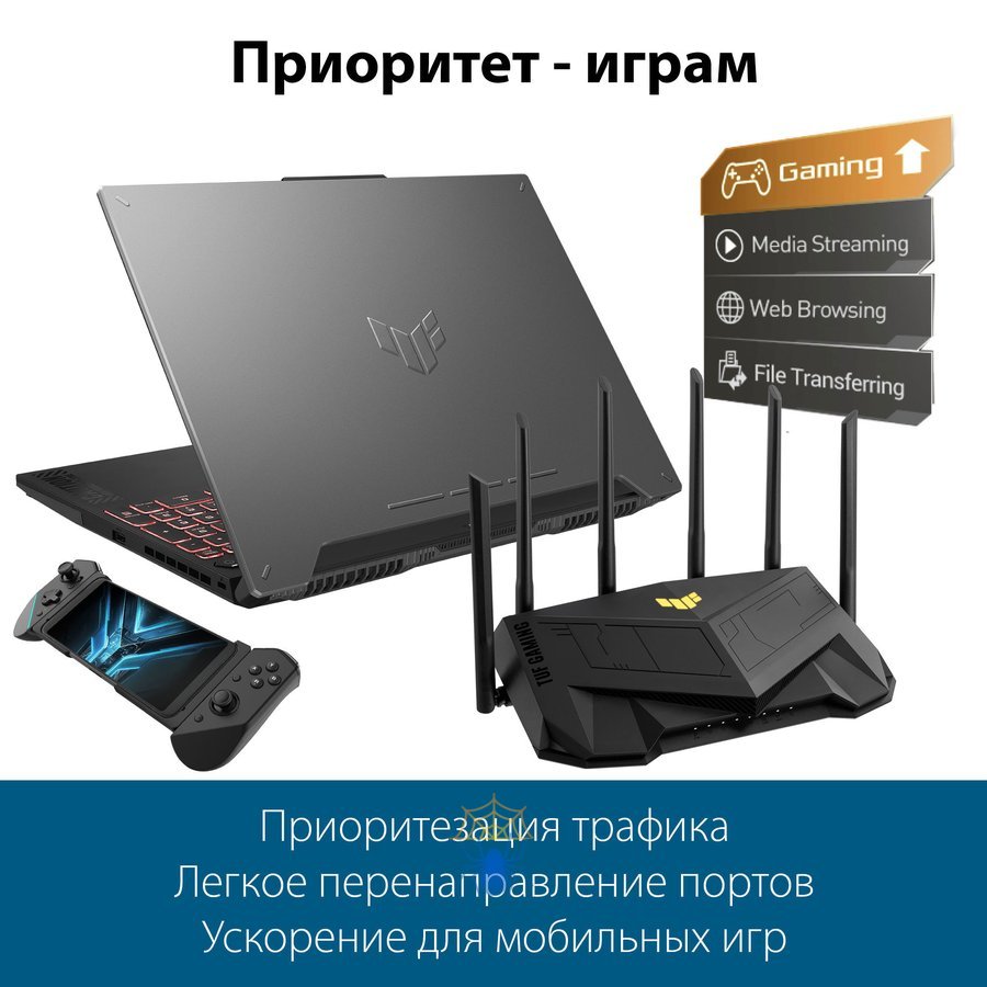 Роутер беспроводной Asus TUF-AX6000 AX6000 100/1000/2500BASE-T черный (упак.:1шт) фото 8