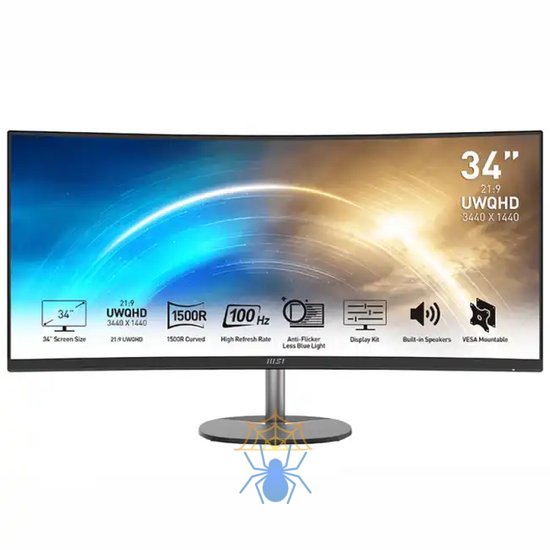 Монитор MSI 34" Pro MP341CQ черный VA LED 1ms 21:9 HDMI M/M матовая 300cd 178гр/178гр 3440x1440 100Hz FreeSync DP 2K 7.7кг фото