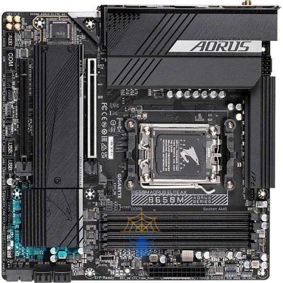 Материнская плата Gigabyte B650M AORUS ELITE AX SocketAM5 AMD B650 4xDDR5 mATX AC`97 8ch(7.1) 2.5Gg RAID+HDMI+DP фото