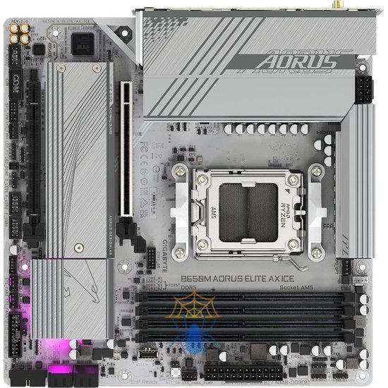 Материнская плата Gigabyte B650M A ELITE AX ICE SocketAM5 AMD B650 4xDDR5 mATX AC`97 8ch(7.1) 2.5Gg RAID+HDMI+DP фото