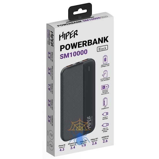 Мобильный аккумулятор Hiper SM10000 10000mAh 12W 2.4A 2xUSB-A/USB-C черный (SM10000 BLACK) фото 4