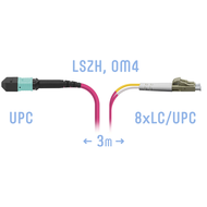 Патчкорд оптический MPO/UPC-8LC/UPC DPX MM (50/125 OM4) 3 метра SNR SNR-PC-MPO/UPC-8LC/UPC-DPX-MM4-3m
