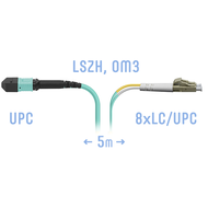 Патчкорд оптический MPO/UPC-8LC/UPC DPX MM (50/125 OM3) 5 метров SNR SNR-PC-MPO/UPC-8LC/UPC-DPX-MM-5m